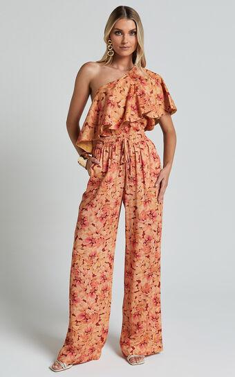 Amalie The Label - Adrienne Linen Blend Drawstring Wide Leg Pants in Valencia Print Product Image