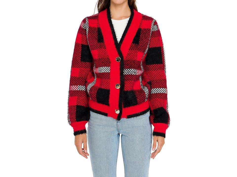 English Factory Check Cardigan Sweater Multi) Women's Clothing Product Image