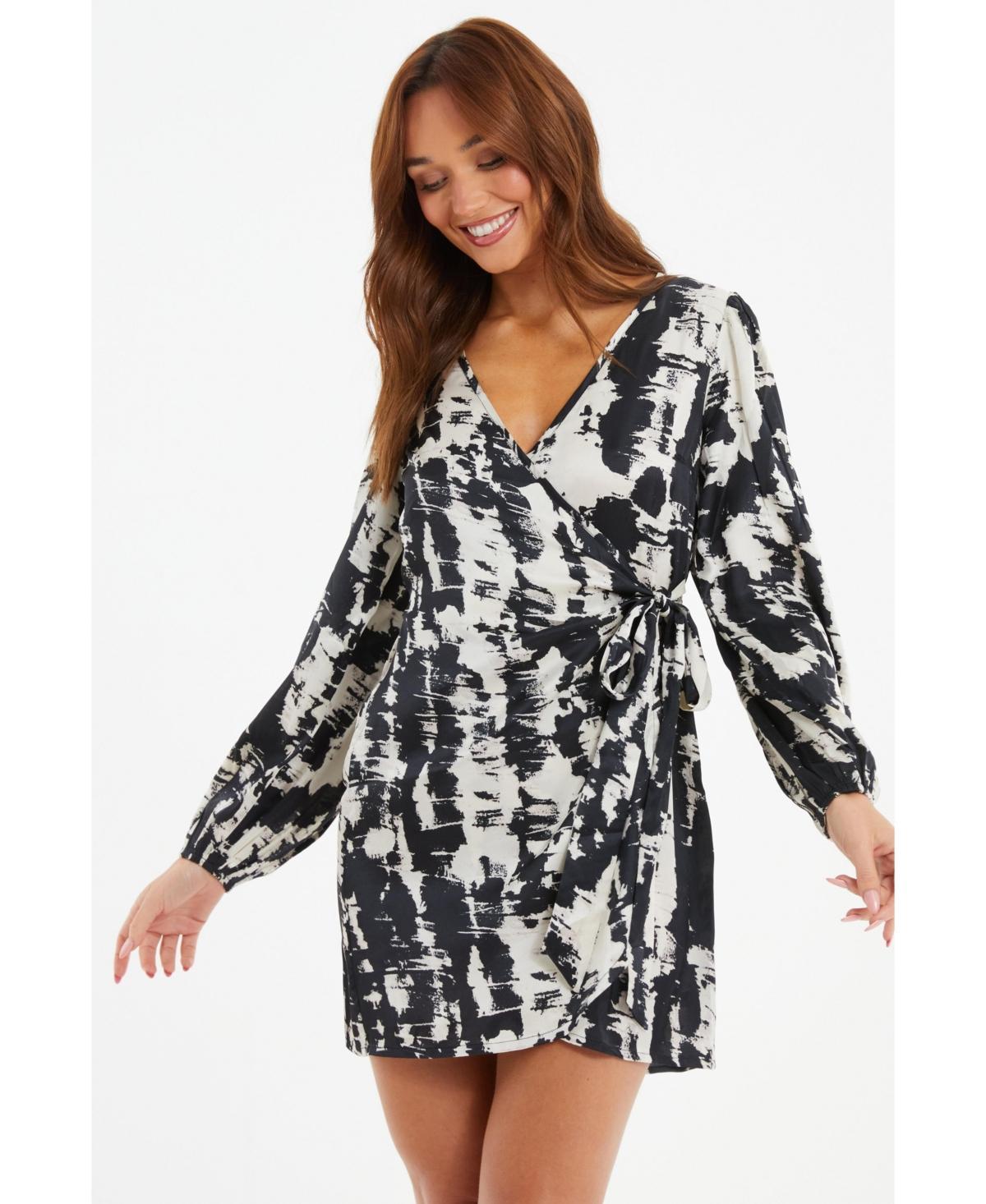 Quiz Womens Marble Wrap Long Sleeve Skater Dress Product Image