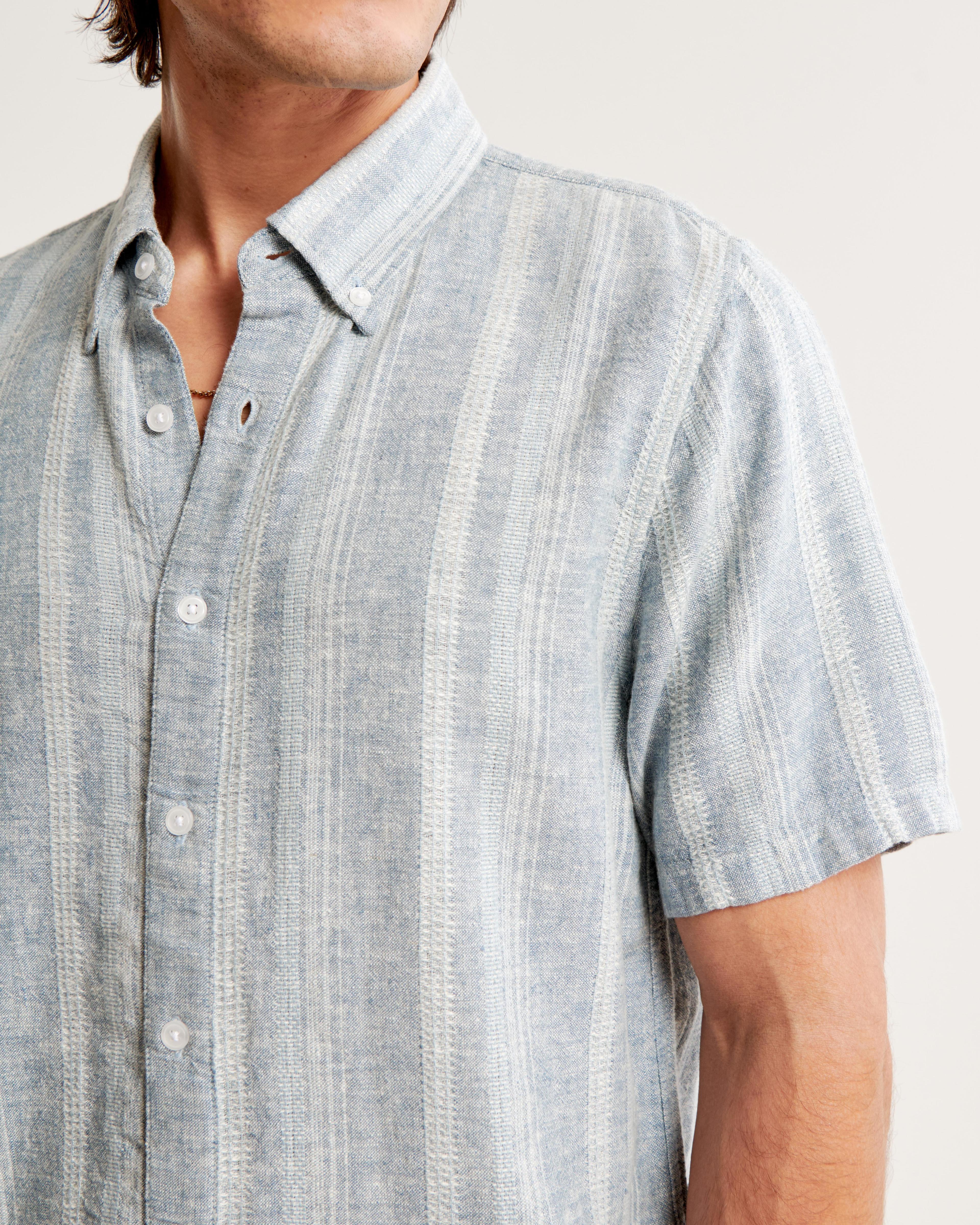 Short-Sleeve Summer Linen-Blend Button-Up Shirt Product Image