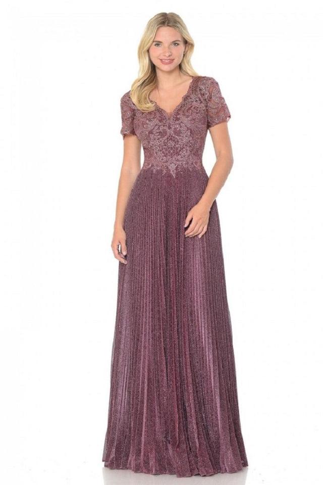 Mauve Embroidered Short Sleeve Long Formal Dress Product Image