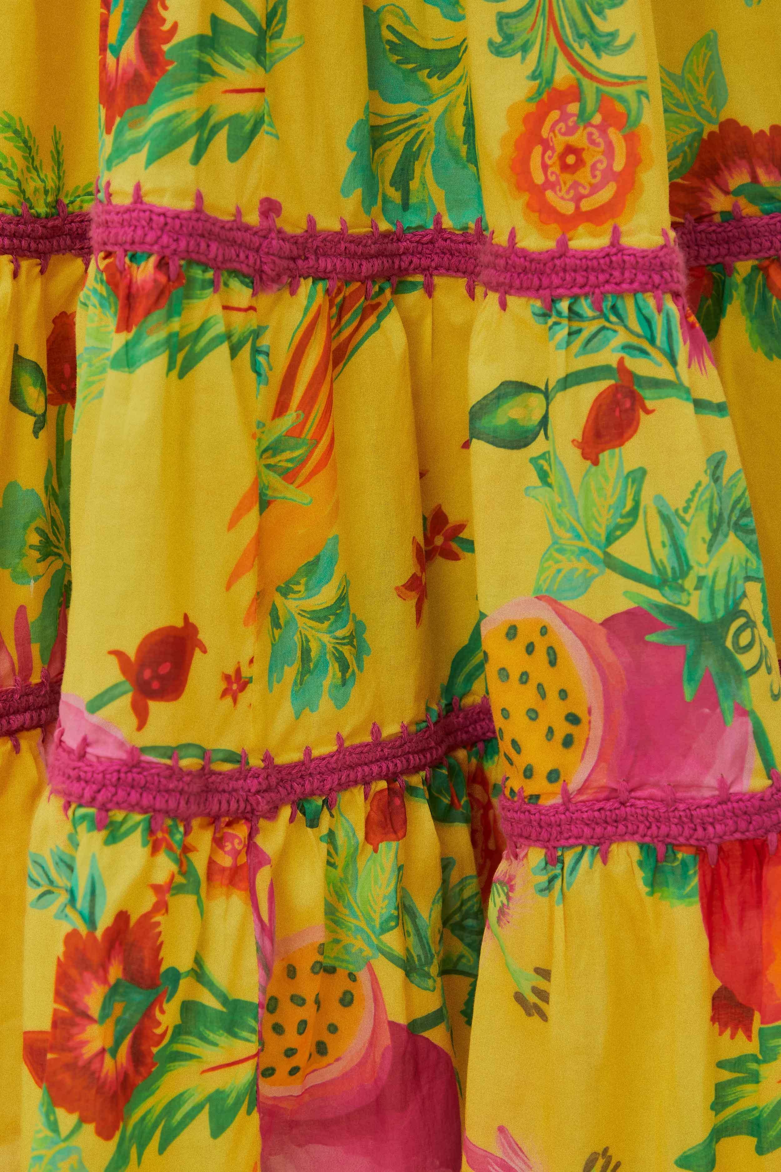 Yellow Delicate Fruit Garden Smocked Maxi Dress Product Image