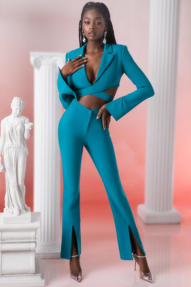 Flare Trousers in Teal Product Image