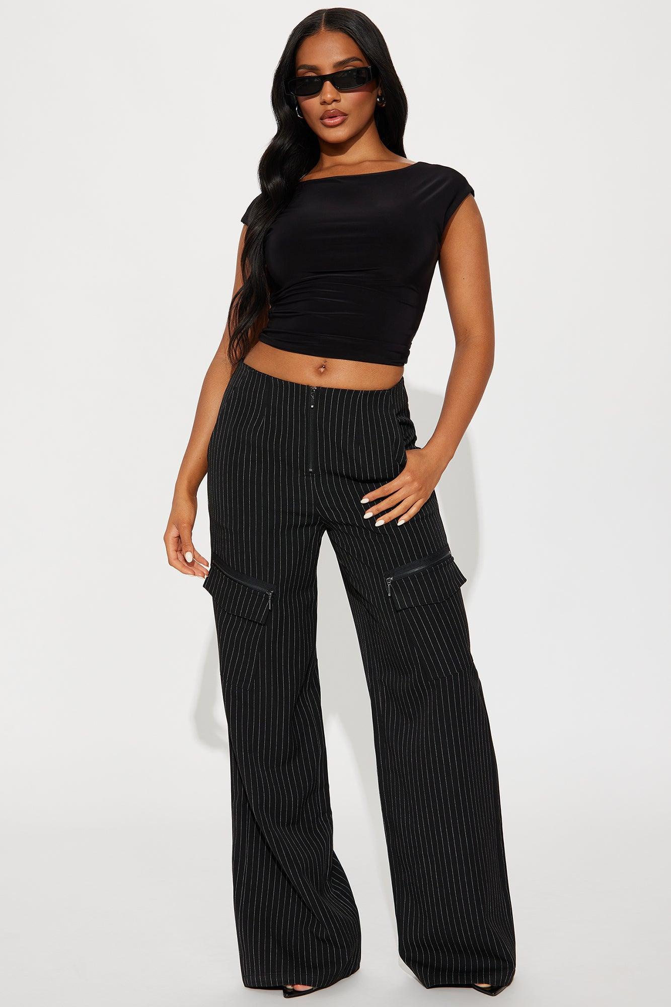 Double Take Mid Rise Pinstripe Trouser - Black/White Product Image