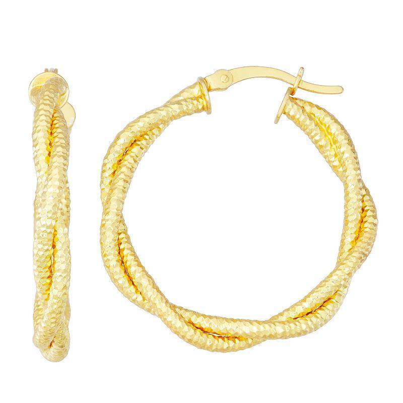 14k Gold Plated Silver Braided Hoop Earrings, Womens Product Image