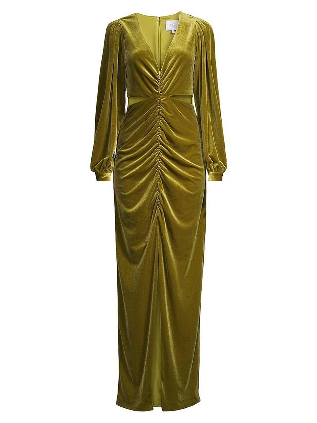 Womens Velvet Ruched Cut-Out Maxi Dress - Charteuse - Size 4 Product Image