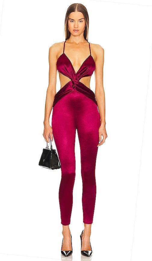 Michael Costello x REVOLVE Zlata Jumpsuit in Burgundy. Product Image