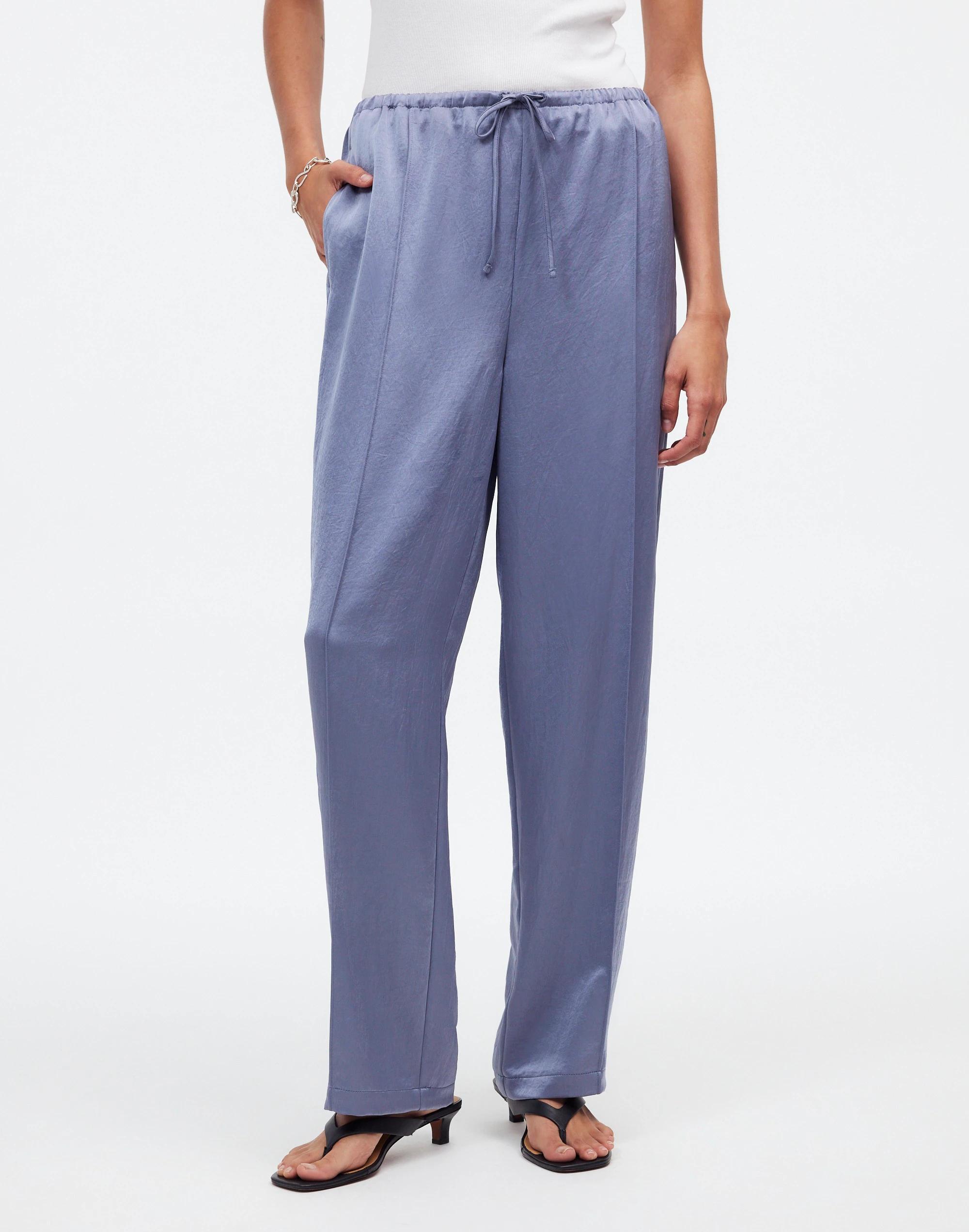 Pintucked Slim Pull-On Pants in Satin Product Image