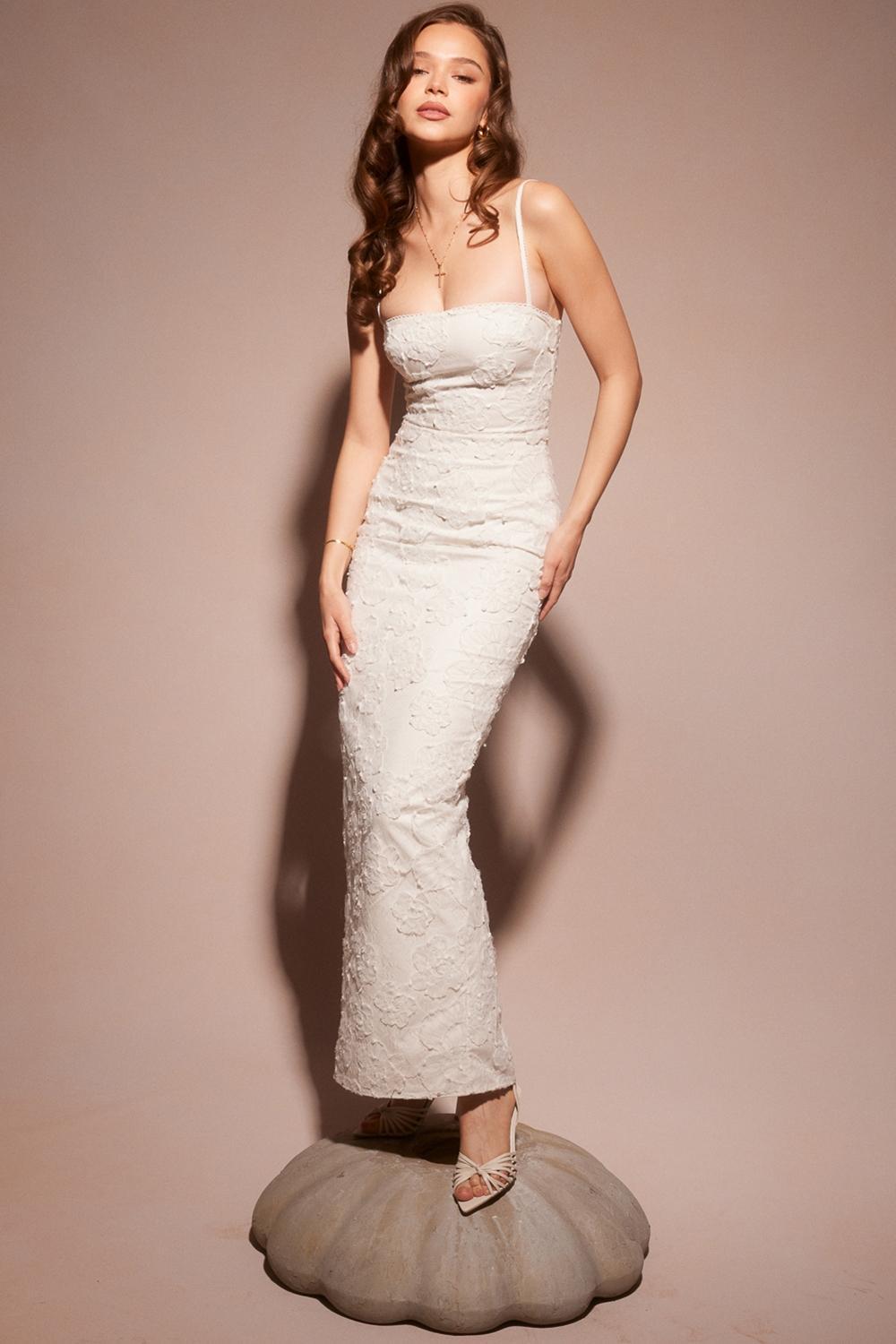 Eva White Floral Lace Maxi Dress Product Image