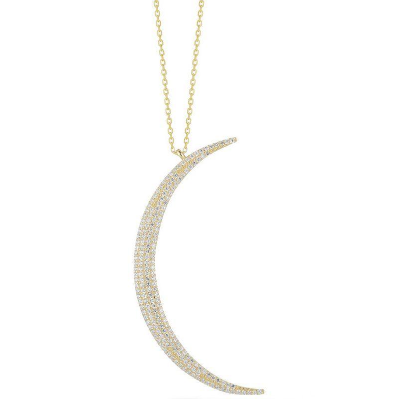 Sunkissed Sterling Pave Cubic Zirconia Crescent Moon Necklace, Womens Multicolor Product Image