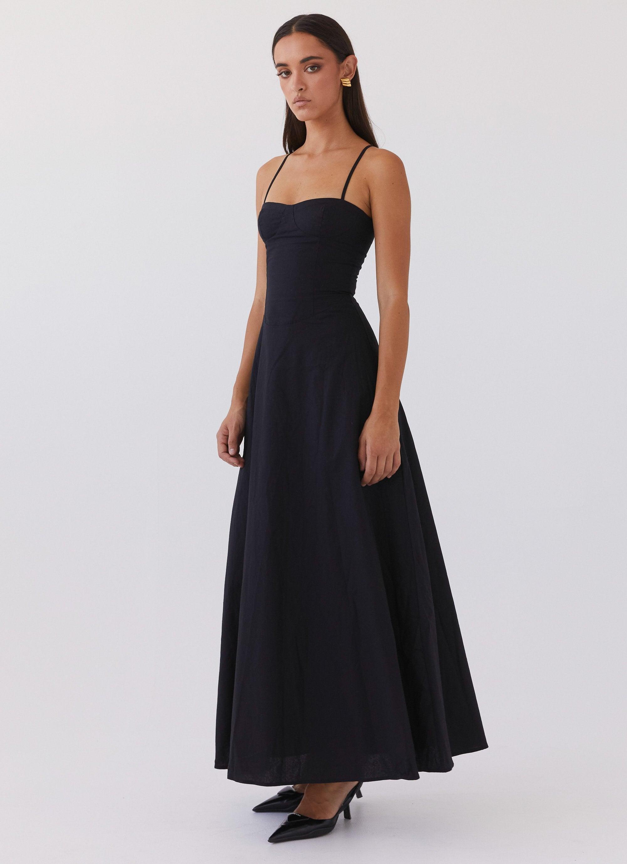 Angelina Linen Maxi Dress - Black Product Image