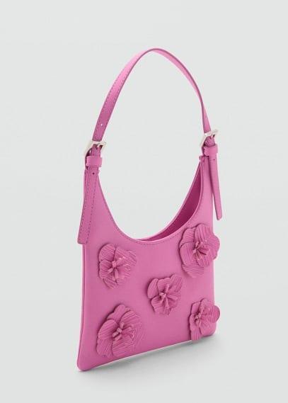 Mango Womens Flowers Detail Leather Shoulder Bag Product Image