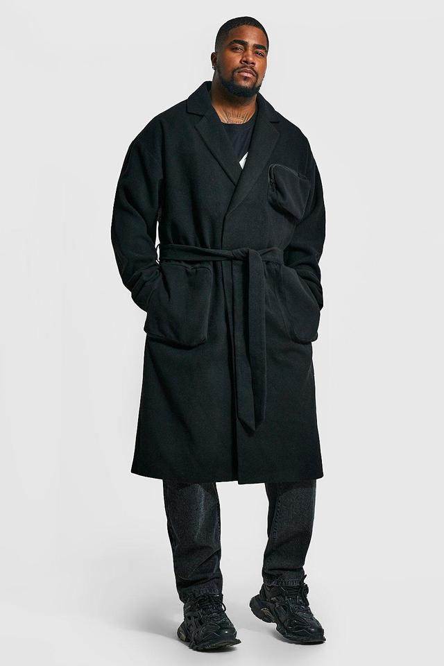 Plus Utility 3d Pocket Overcoat With Belt | boohooMAN USA Product Image