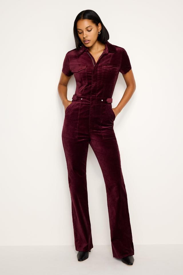 FIT FOR SUCCESS VELVET BOOTCUT JUMPSUIT | OXBLOOD002 Product Image