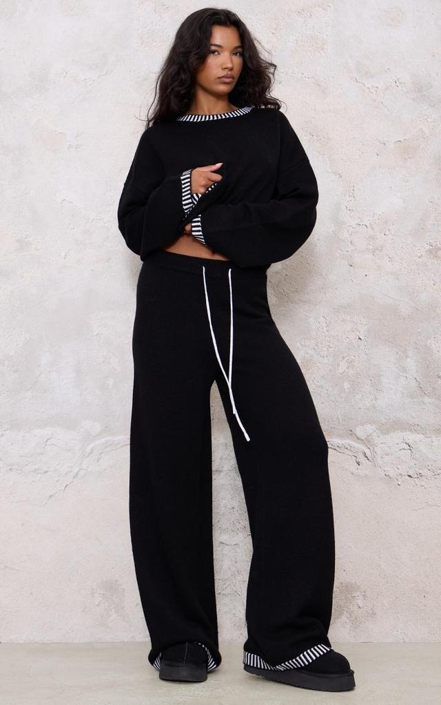 Monochrome Contrast Stitch Detail Knit Drawstring Waist Trousers Product Image