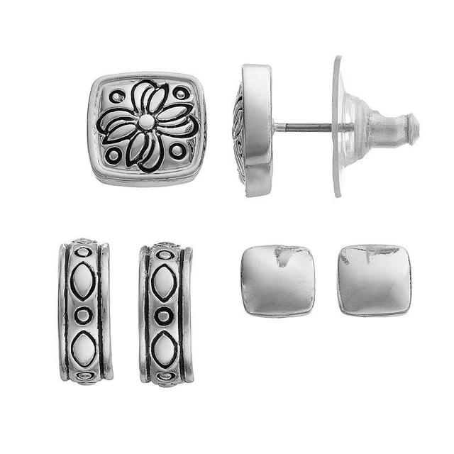 Napier Square Stud & Hoop Earring Set, Womens, Silver Product Image