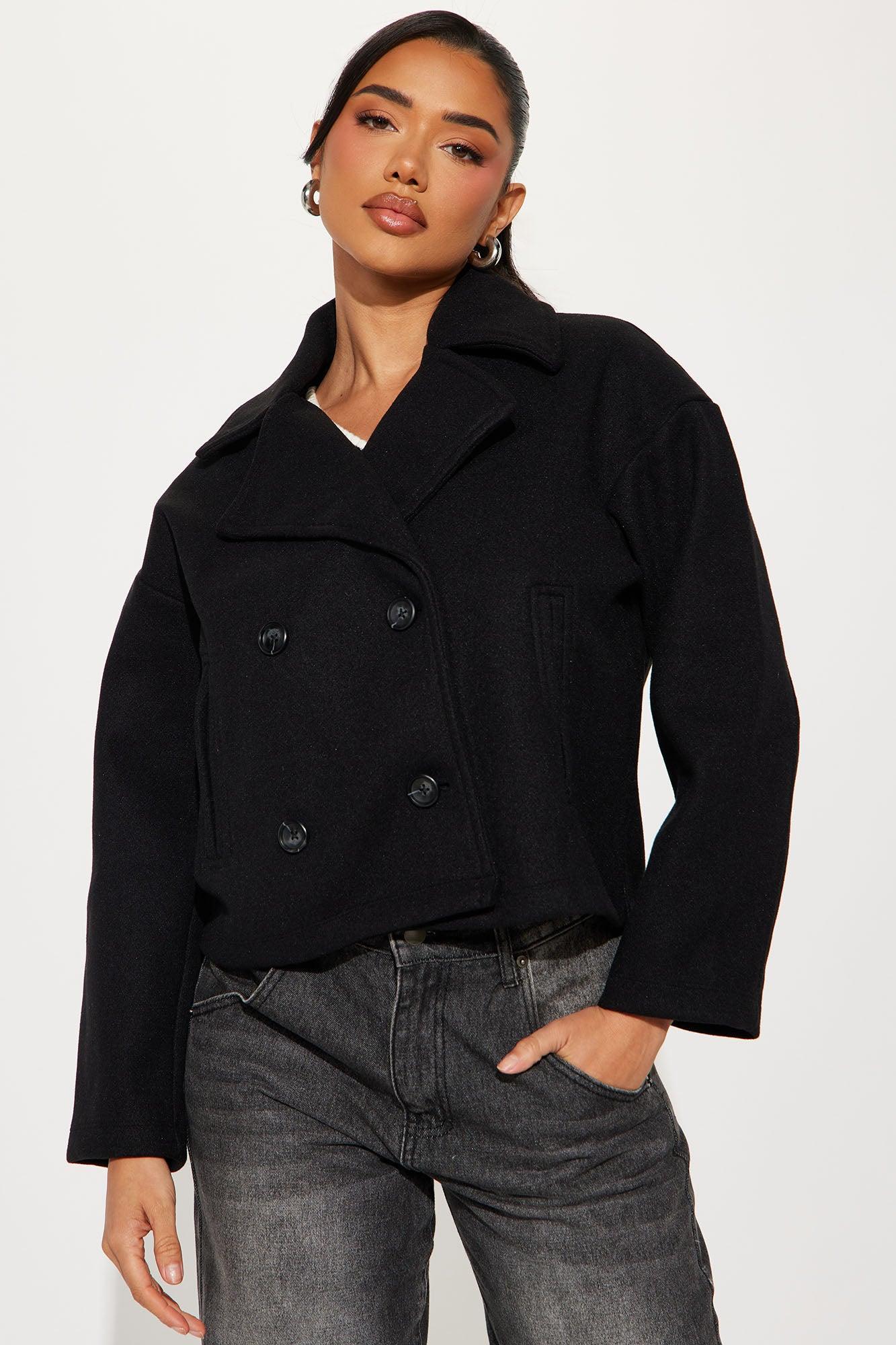 Miranda Faux Wool Coat - Black Product Image