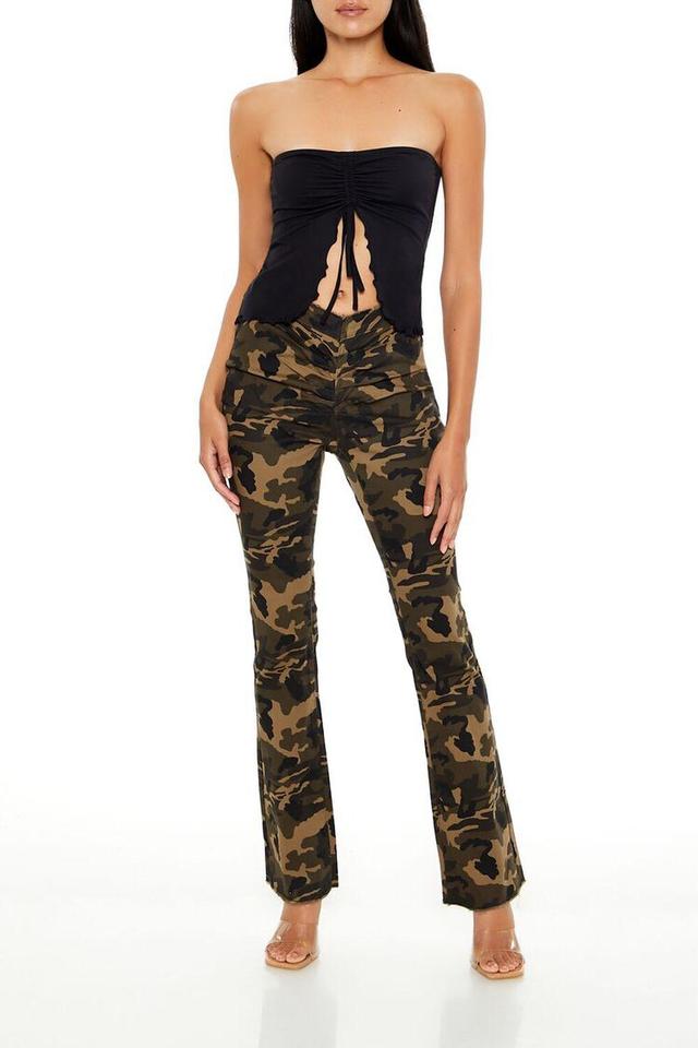 Ruched Camo Print Flare Pants | Forever 21 Product Image