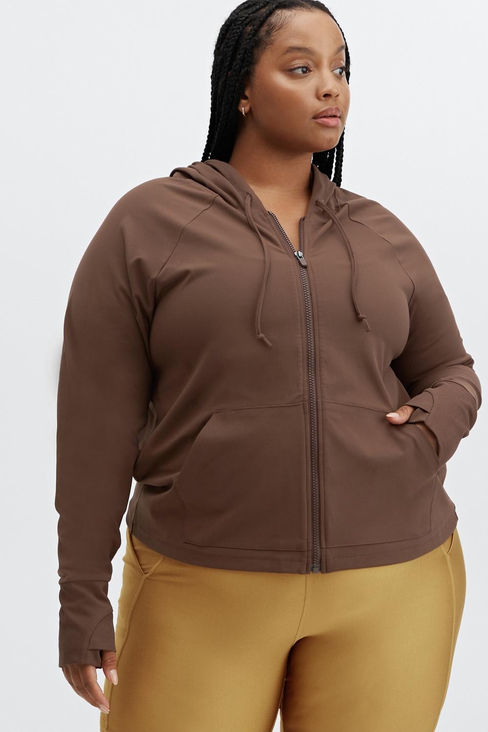 Fabletics Oasis Cropped Hoodie Womens Saddle Brown plus Size 4X product image