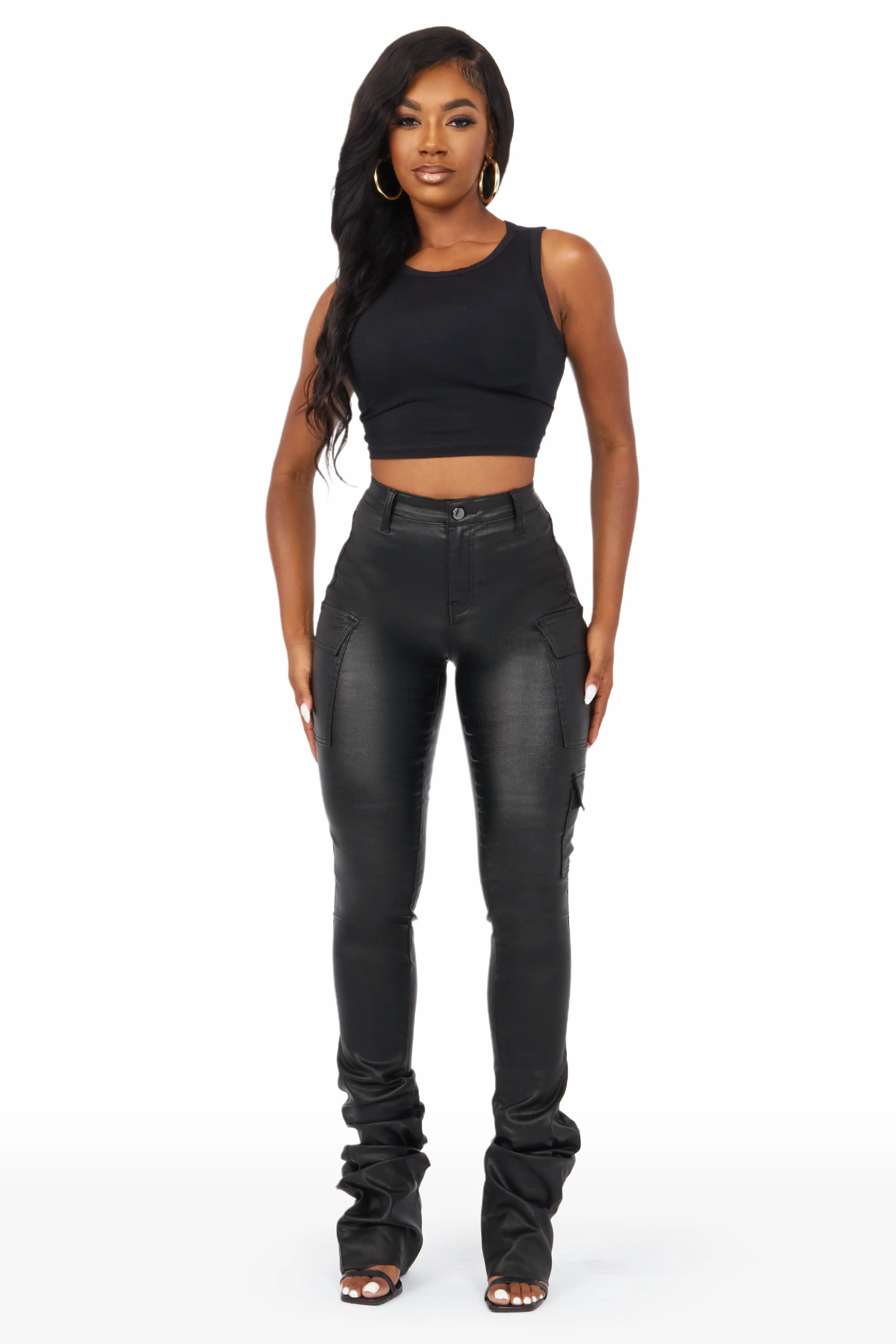 Vixen Metallic Black Cargo Super Stacked Pant Female Product Image