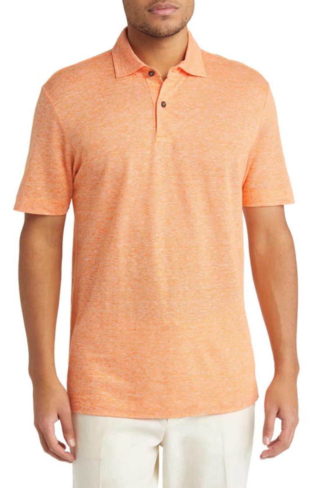 HUGO BOSS Boss Press Heathered Linen Piqué Polo In Medium Orange Product Image