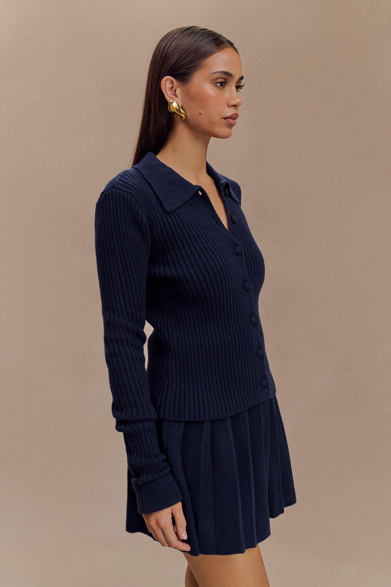 Erin Long Sleeve Button Cardigan - Navy Product Image