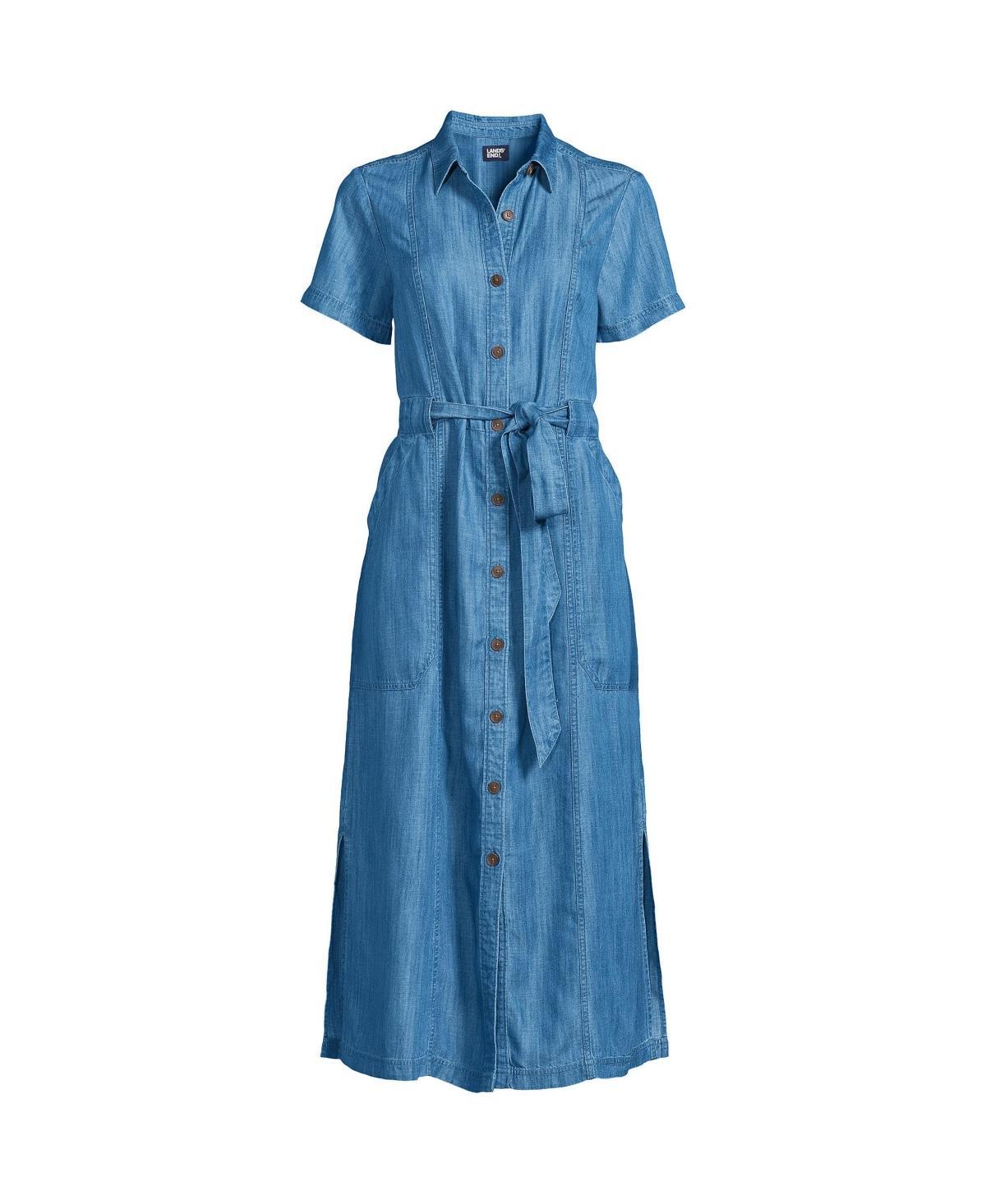 Womens Lands End Button-Front Midi Dress Soft Blue Product Image