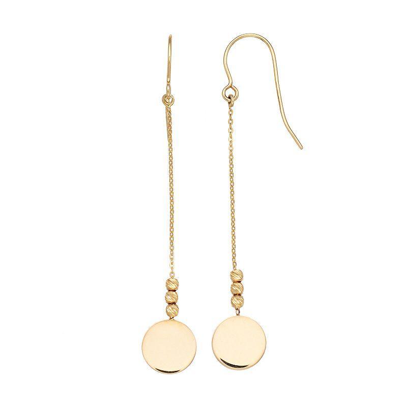 14k Yellow Gold Disc Bead Linear Drop Earrings, Womens, 14k Gold Product Image