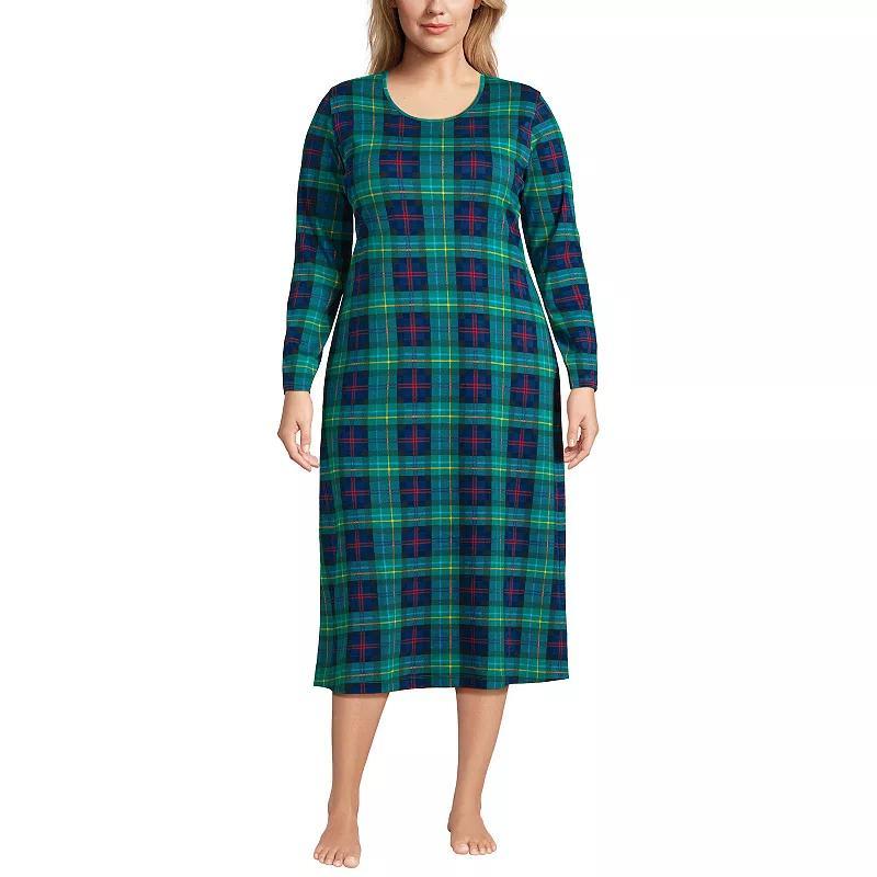 Plus Size Lands End Long Sleeve Midcalf Nightgown, Womens Blue Bird Song Product Image