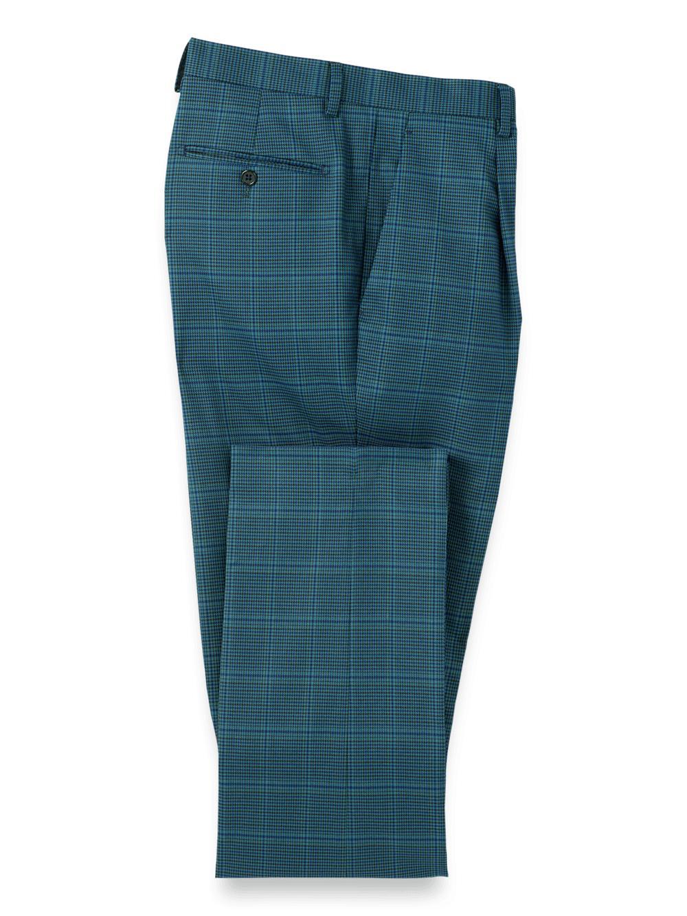 Microfiber Houndstooth Single Pleat Suit Pants - Navy/blue Product Image