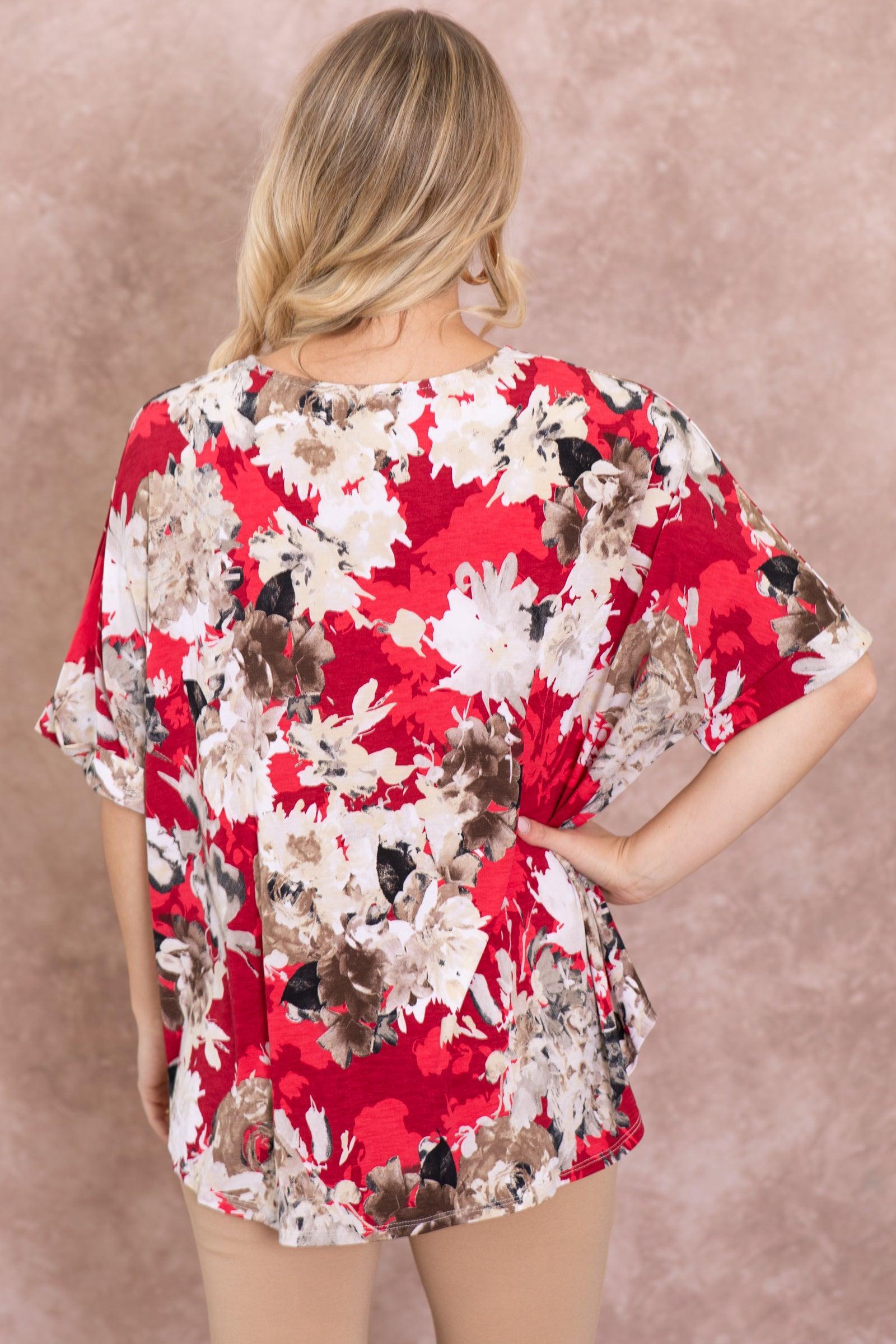 Crimson Floral Dolman Wrinkle Free Top Product Image