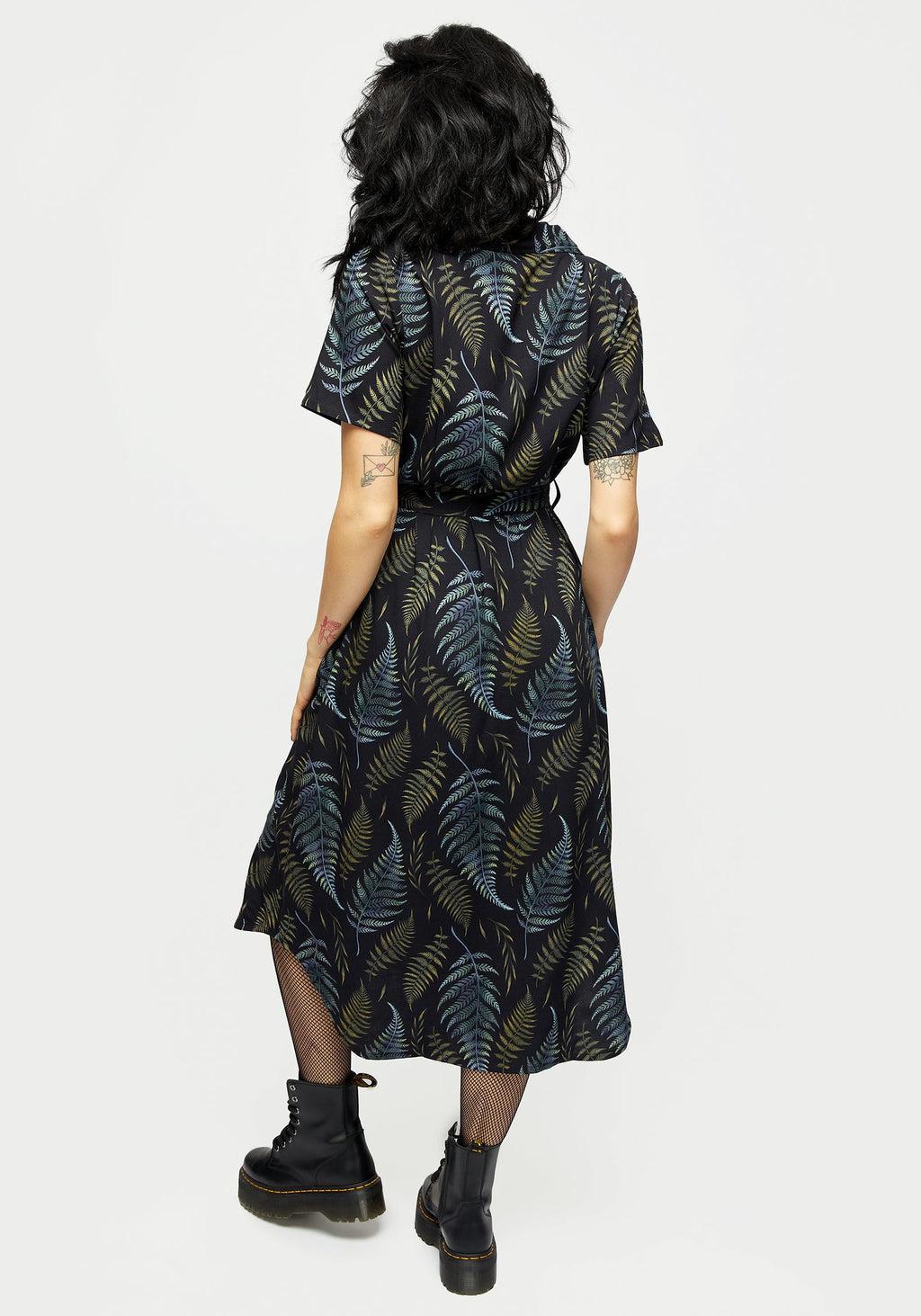 Frond Print Button Up Midi Shirt Dress Product Image