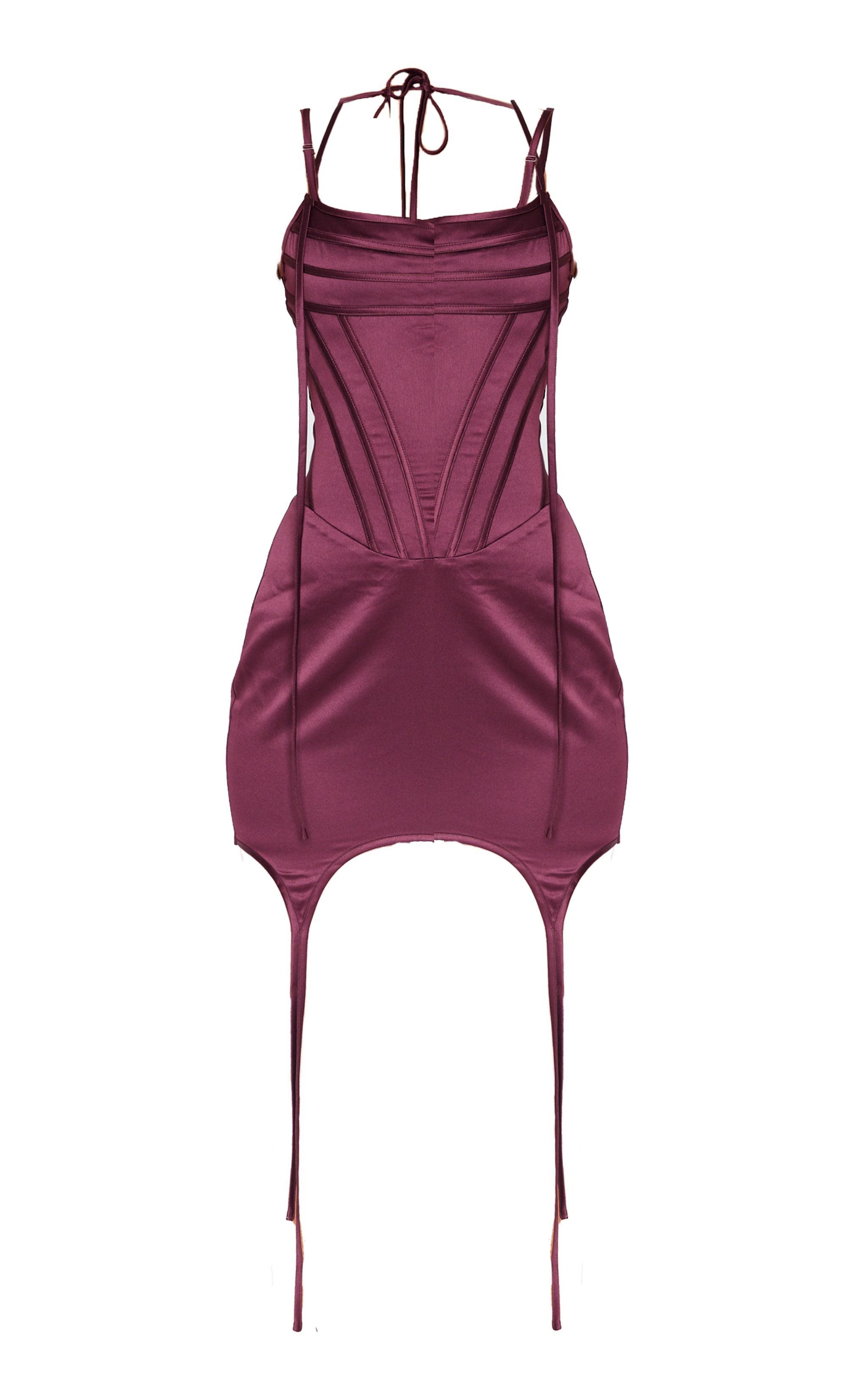 Burgundy Satin Corset Bodice Mini Dress Product Image