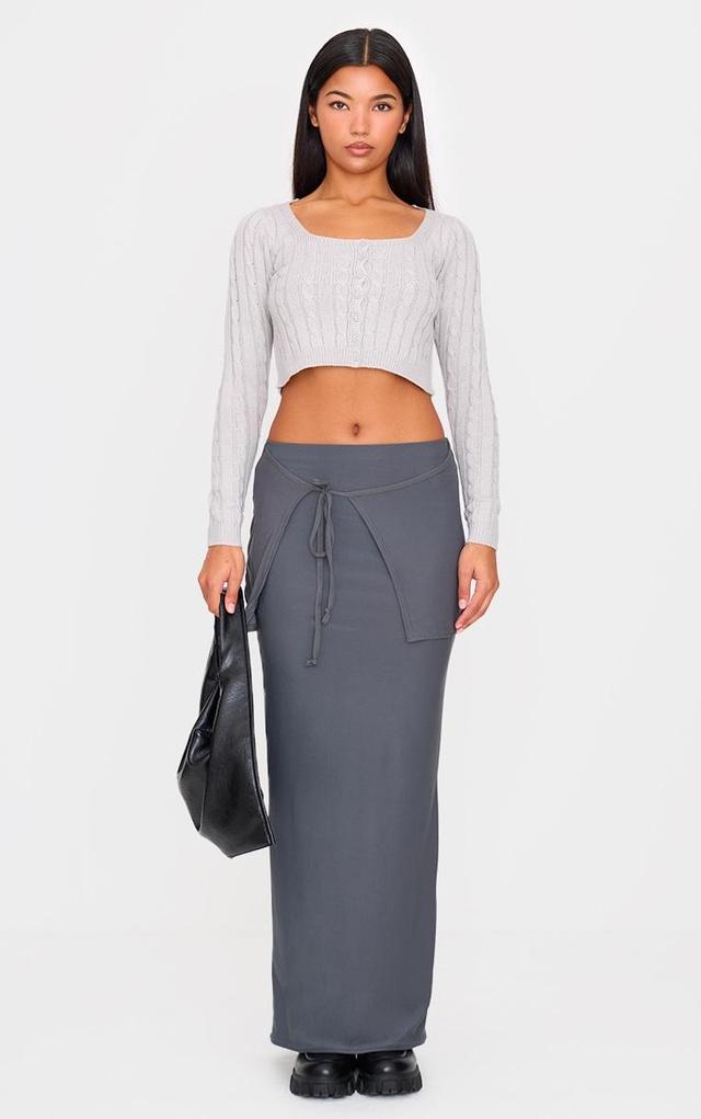 Charcoal Soft Touch Overlay Detail Jersey Maxi Skirt Product Image