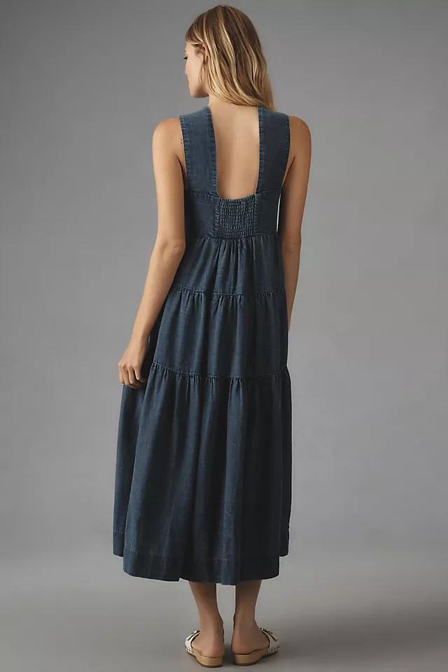 The Helena Square-Neck Tiered Midi Dress: Smocked Denim Edition Product Image