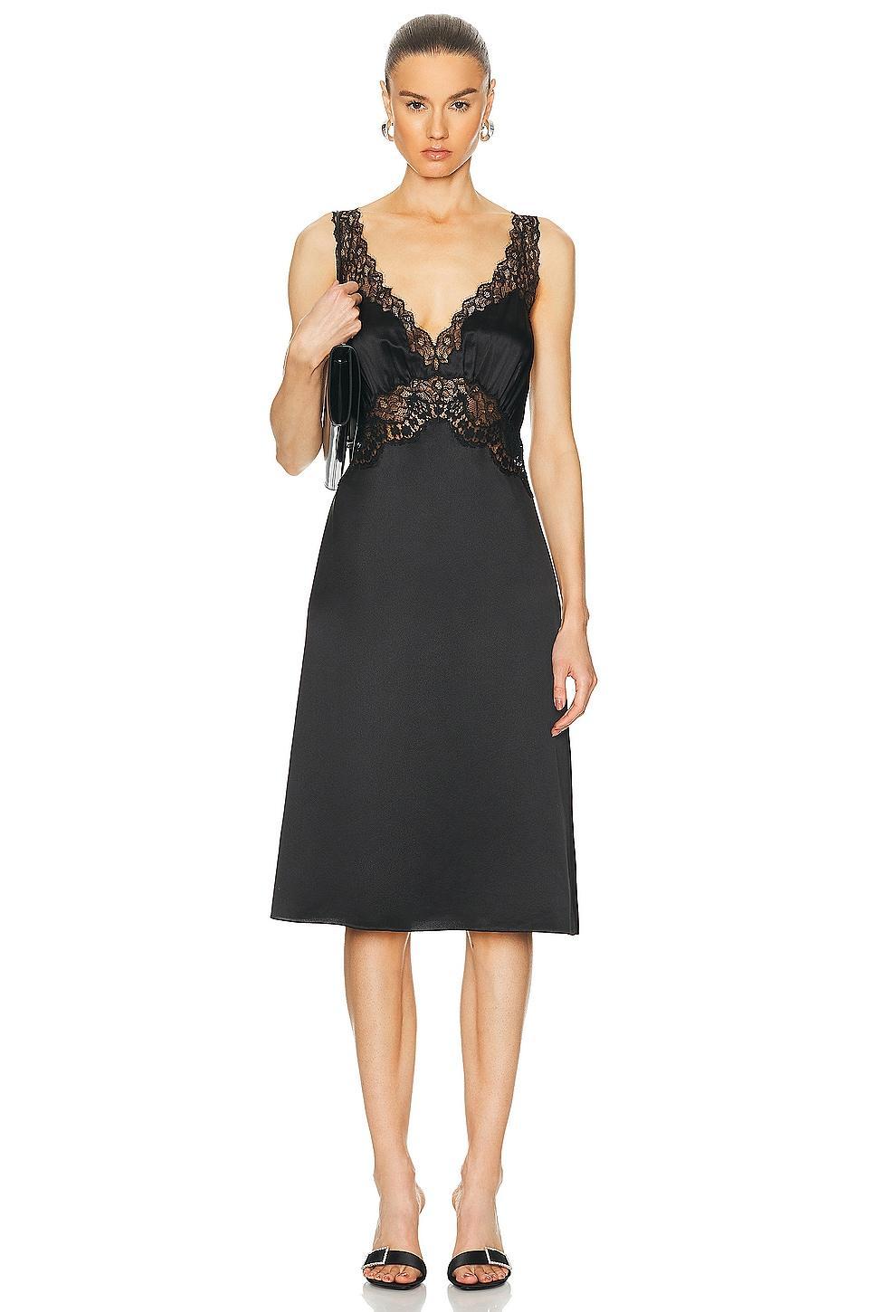 Saint Laurent Satin Lace Dress in Black Product Image