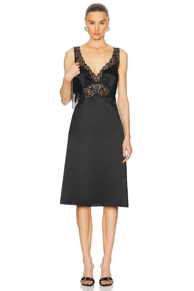 Saint Laurent Satin Lace Dress in Black Product Image