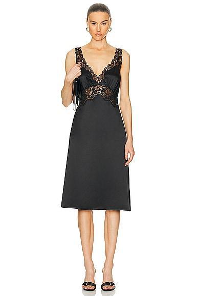 Saint Laurent Satin Lace Dress in Black Product Image