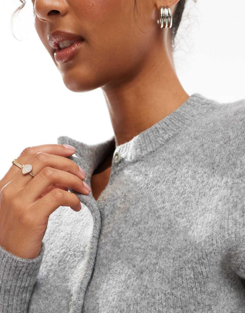 ASOS DESIGN crew neck compact cardigan in gray Product Image