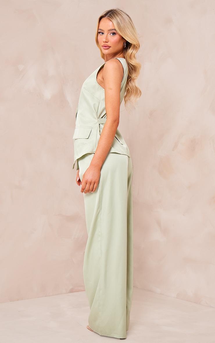 Sage Green Woven Vest Tailored Wide Leg Jumpsuit Product Image