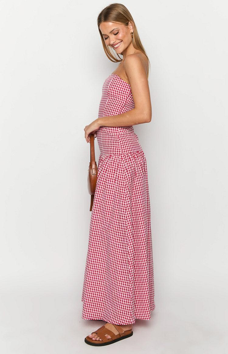 Angela Red Gingham Maxi Dress Product Image