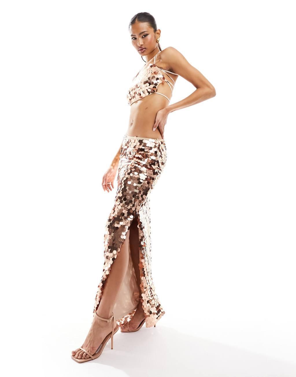 Jaded Rose disc sequin maxi skirt in gold - part of a set Product Image