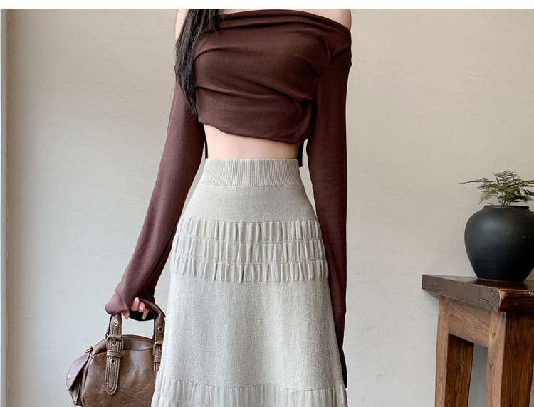 High Rise Knit Maxi A-Line Skirt Product Image