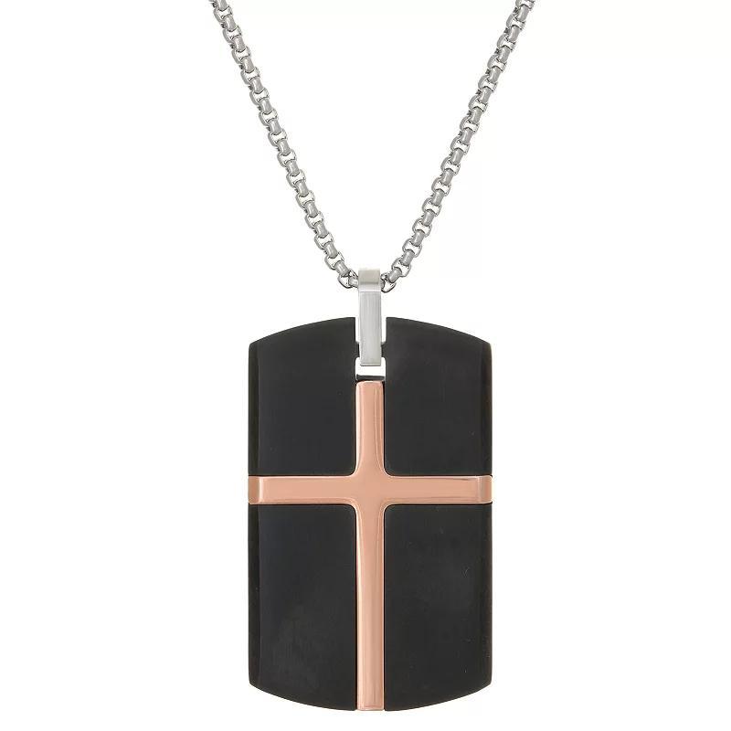 LYNX Mens Stainless Steel Cross Dog Tag Pendant Two Tone Product Image