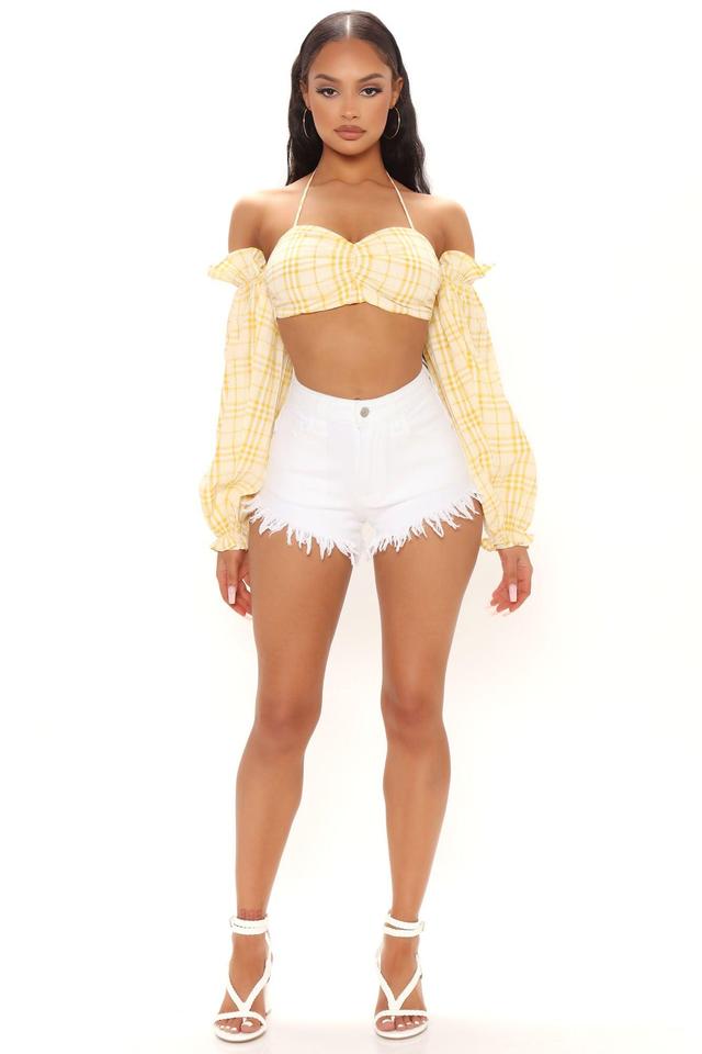 Only Good Energy Frayed Denim Shorts - White Product Image