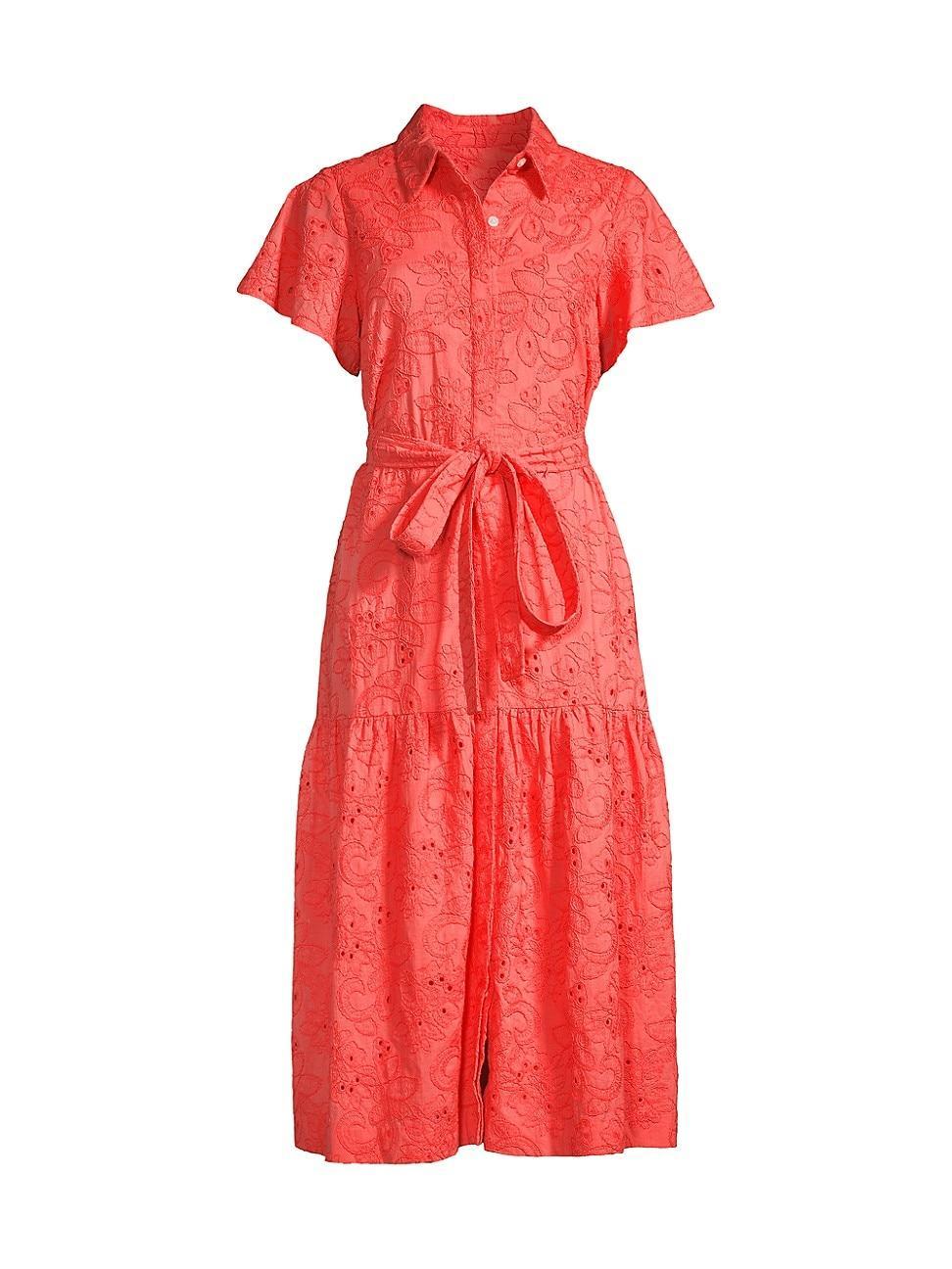 Womens Belted Eyelet Midi-Dress Product Image