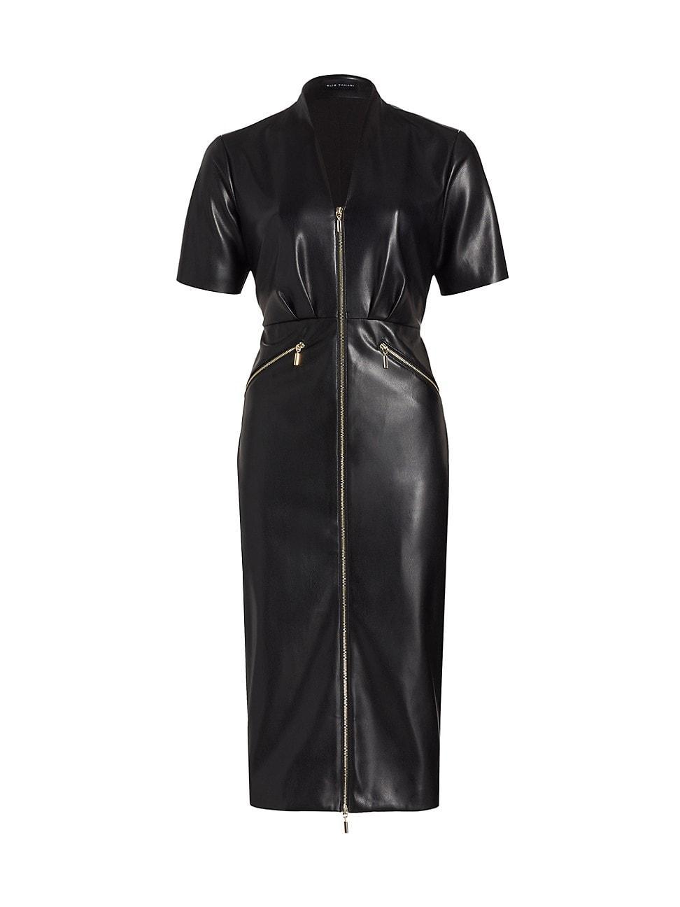 The Adair Pleated Faux Leather Midi Dress Product Image