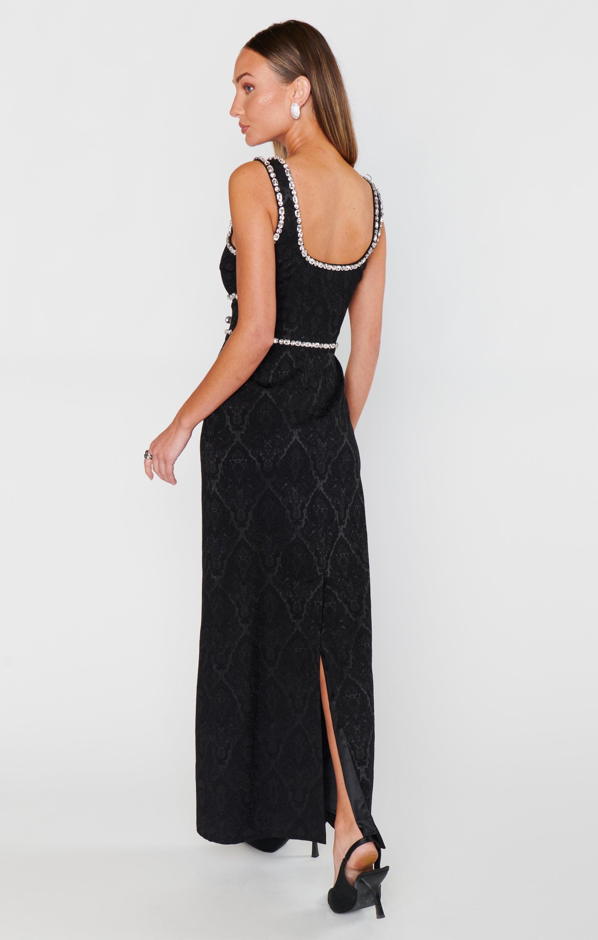 Gina Maxi Dress ~ Black Rhinestone Jacquard Product Image