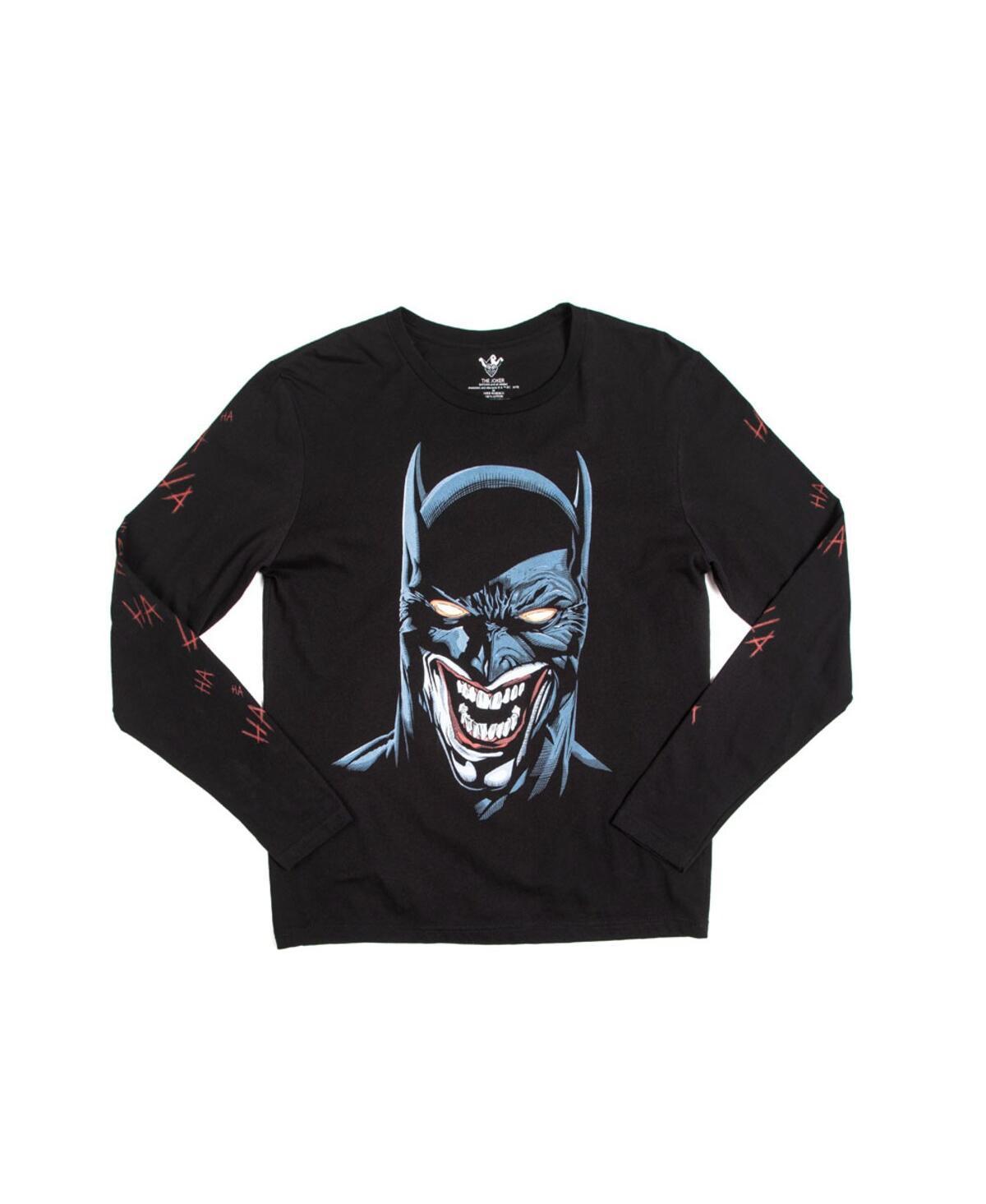 Heroes & Villains Mens Black Batman Joker Mash-Up Long Sleeve T-Shirt Product Image