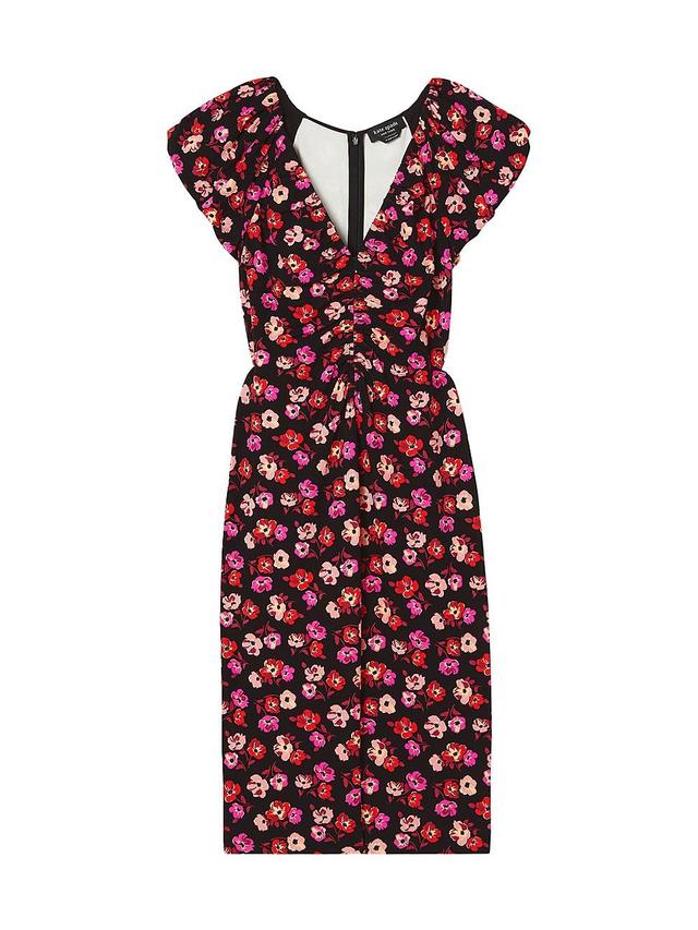 Womens Mainline Fall Poppies Ruched V-Neck Midi-Dress Product Image